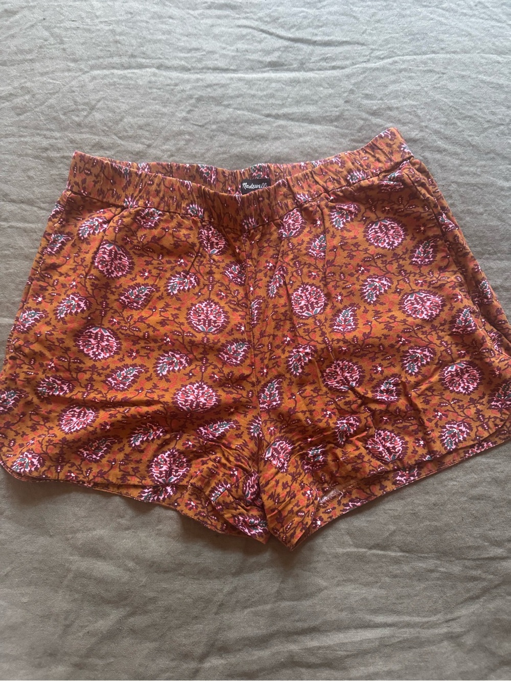 Madewell Rust Orange Shorts with Pink Floral Print